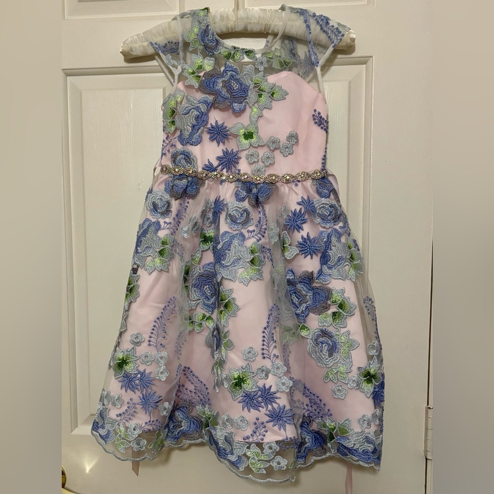 RARE EDITIONS Girl’s Pink and Blue Floral Dress